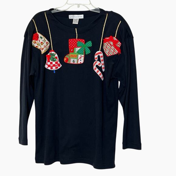 Vintage Chrysantheme Christmas Top Womens Medium Pullover Ornaments Holiday Fun - Picture 7 of 9